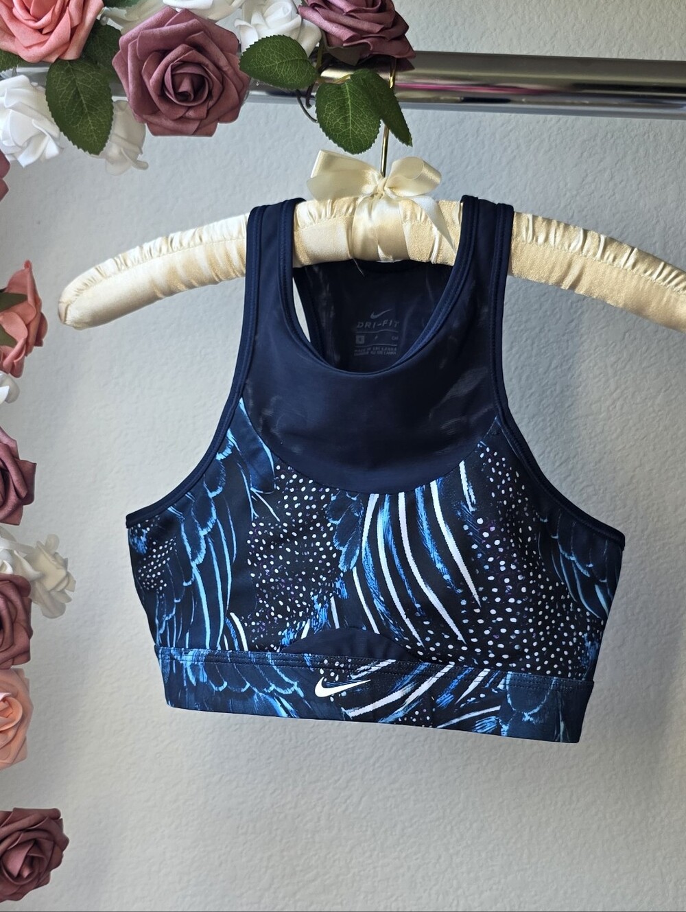 Nike Navy and Teal Printed Racerback Sports Bra Size S